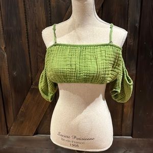 Anthropologie faded/distressed green boob top with sleeves